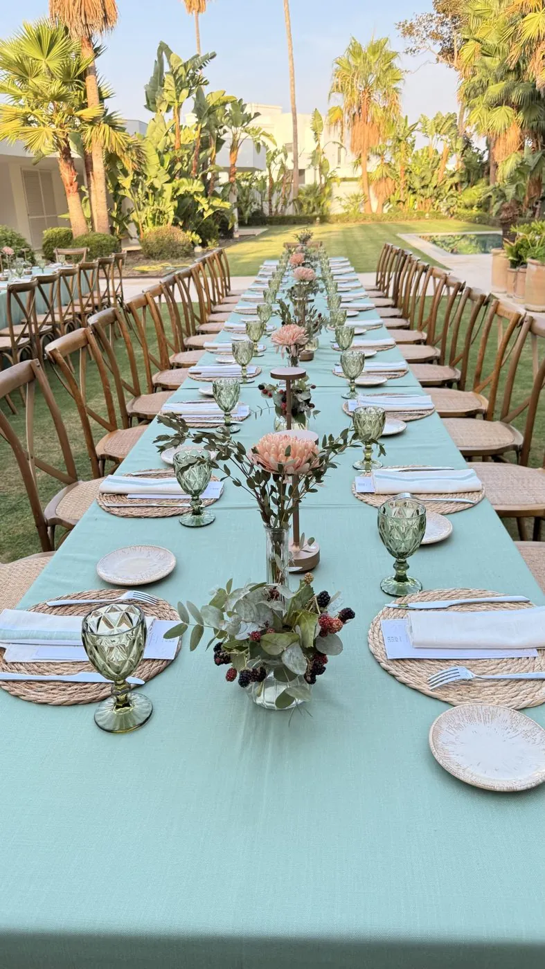 Mesa de banquete de boda decorada con flores en Marbella